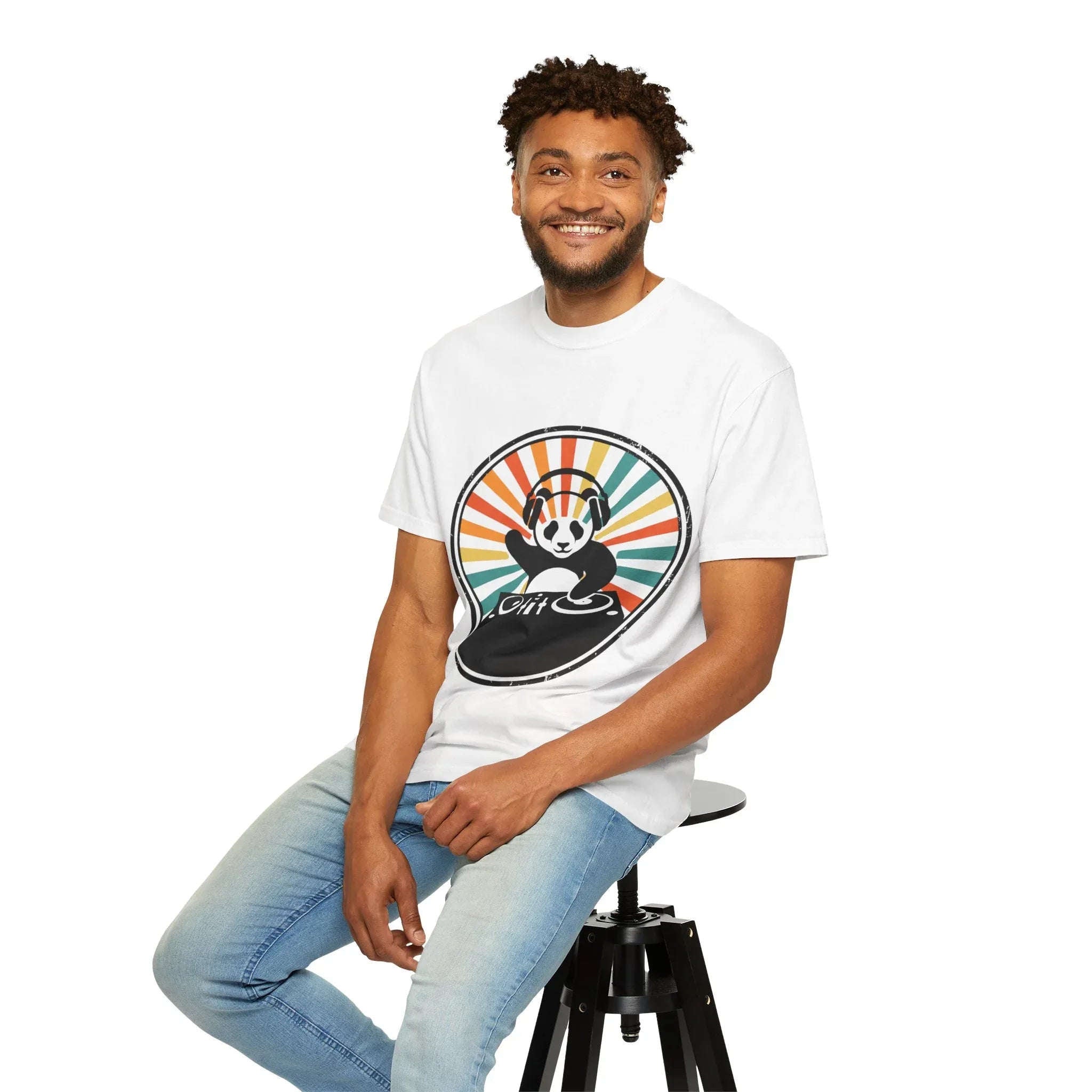 Panda DJ Shirt, Retro Sunburst Turntable Tee, Funny Vinyl Music T-Shirt, EDM Rave Festival Outfit, DJ Gift