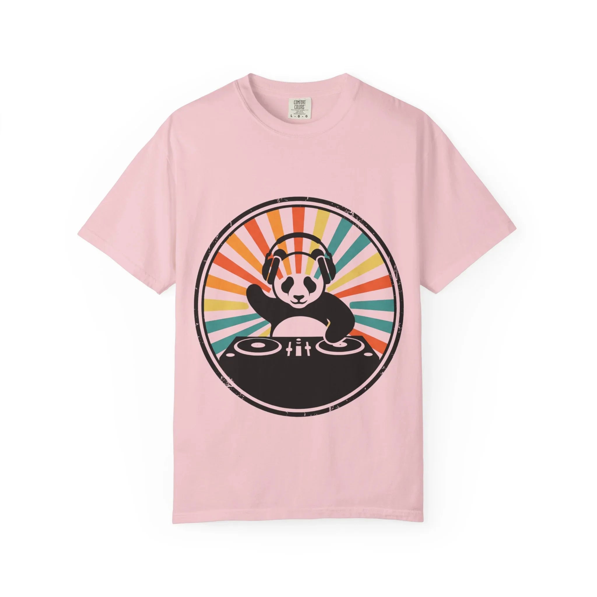 Panda DJ Shirt, Retro Sunburst Turntable Tee, Funny Vinyl Music T-Shirt, EDM Rave Festival Outfit, DJ Gift Blossom