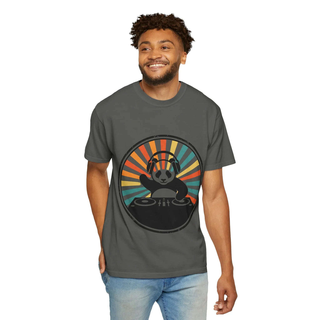 Panda DJ Shirt, Retro Sunburst Turntable Tee, Funny Vinyl Music T-Shirt, EDM Rave Festival Outfit, DJ Gift