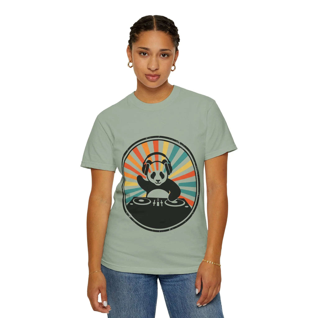 Panda DJ Shirt, Retro Sunburst Turntable Tee, Funny Vinyl Music T-Shirt, EDM Rave Festival Outfit, DJ Gift