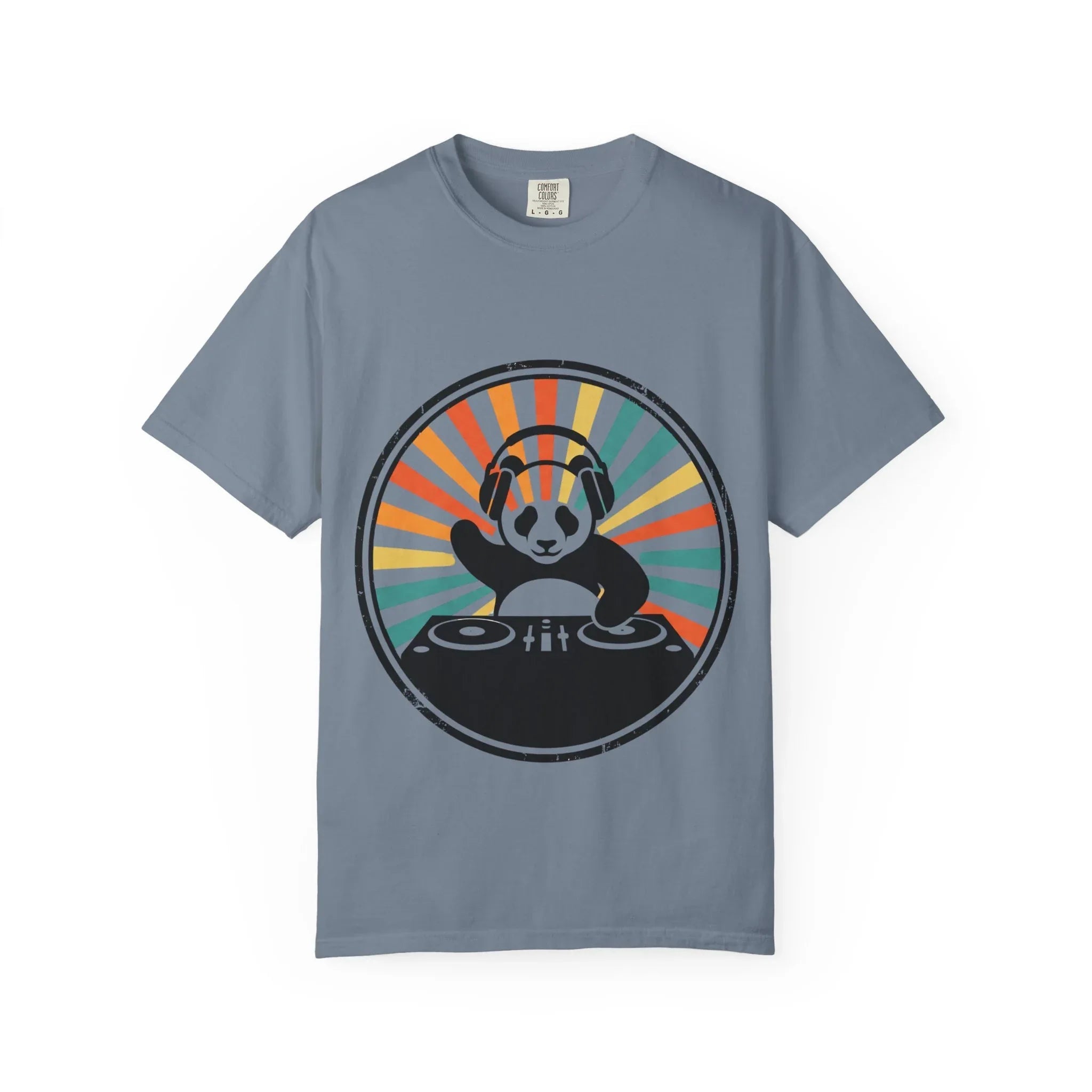 Panda DJ Shirt, Retro Sunburst Turntable Tee, Funny Vinyl Music T-Shirt, EDM Rave Festival Outfit, DJ Gift Blue Jean