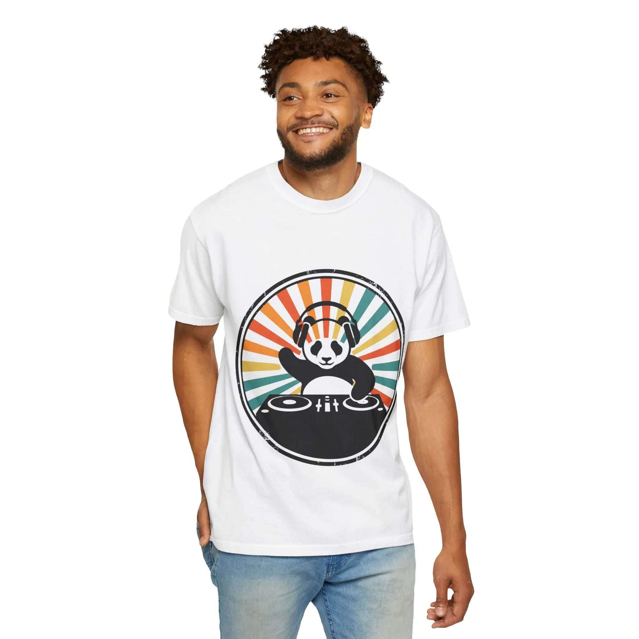 Panda DJ Shirt, Retro Sunburst Turntable Tee, Funny Vinyl Music T-Shirt, EDM Rave Festival Outfit, DJ Gift