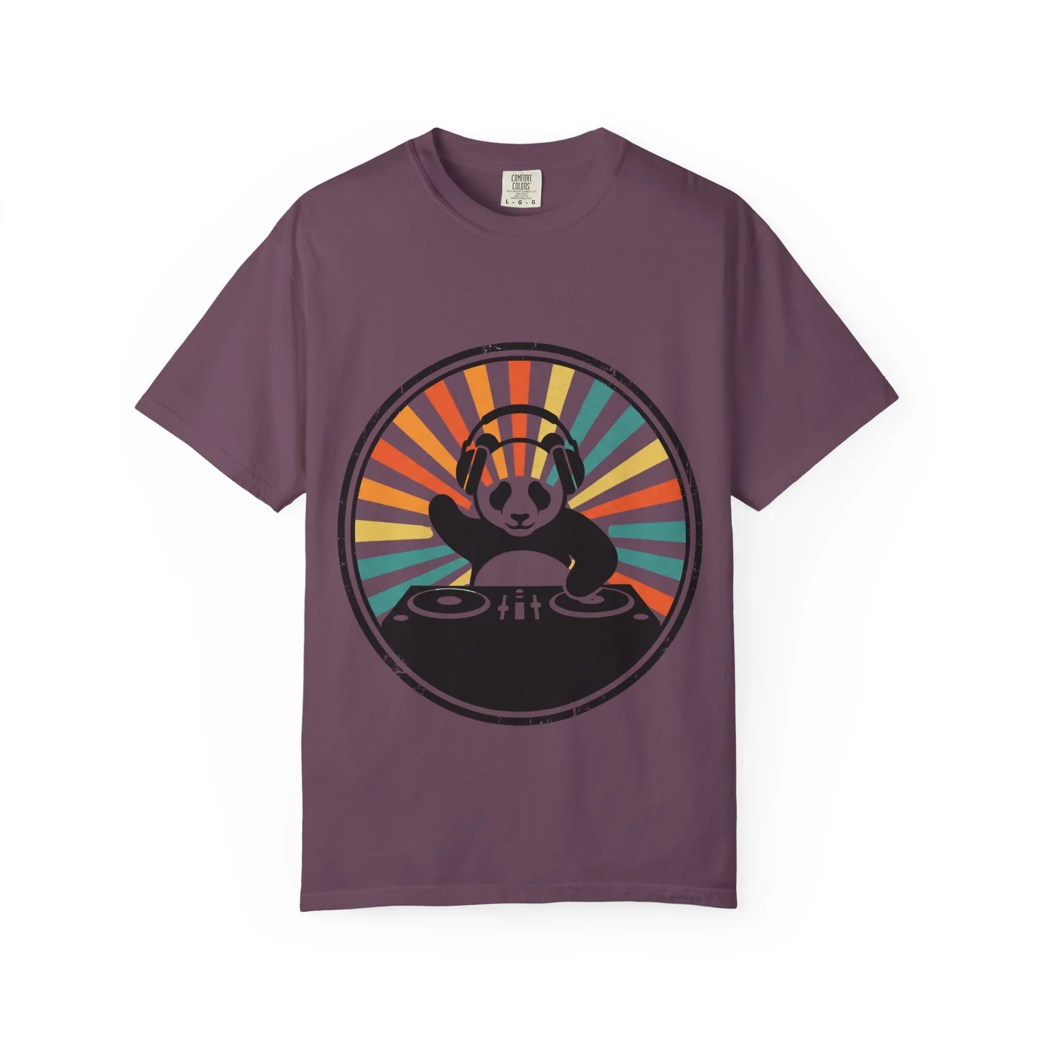 Panda DJ Shirt, Retro Sunburst Turntable Tee, Funny Vinyl Music T-Shirt, EDM Rave Festival Outfit, DJ Gift Berry M