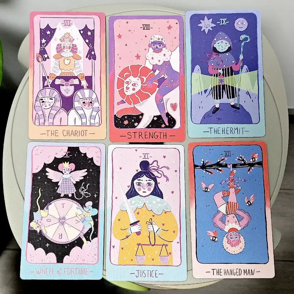 Pastel Prism Tarot Deck – 78 Cards | Compact 10.3 x 6 cm | Rider Waite Inspired in Soothing Pink and Sky-Blue Pastel Colors
