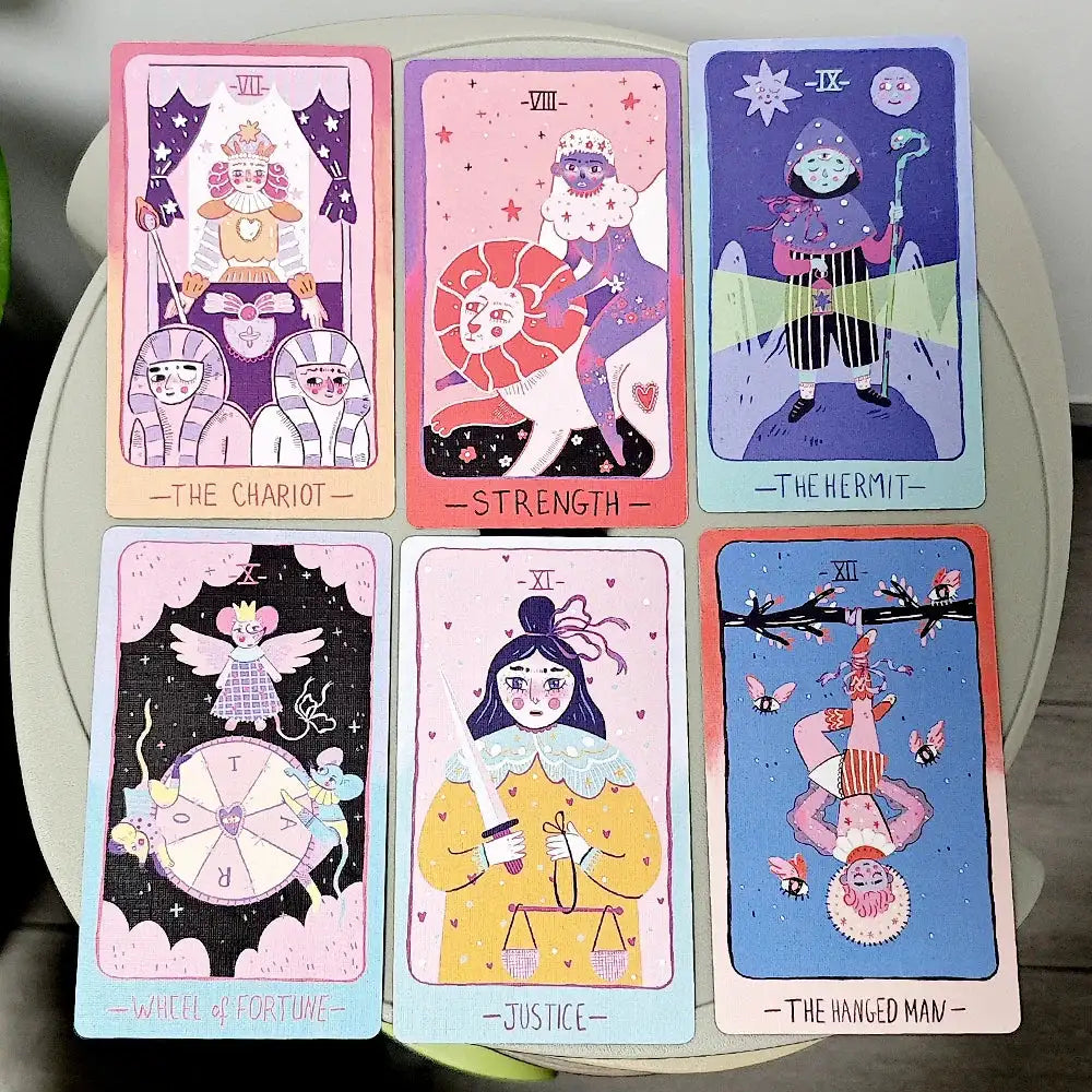Pastel Prism Tarot Deck – 78 Cards | Compact 10.3 x 6 cm | Rider Waite Inspired in Soothing Pink and Sky-Blue Pastel Colors Default Title