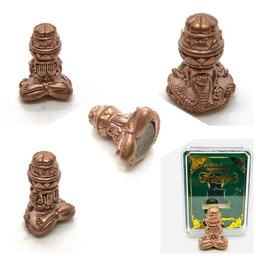 Phang Phakhan amulet for good fortune featured in a detailed design with bronze finish and protective casing