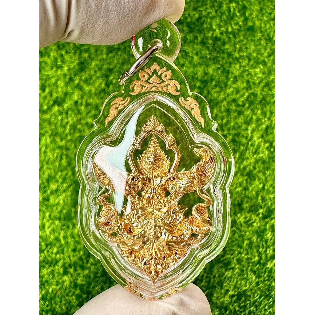 Phaya Garuda Amulet Setthi Prarthana Golden Enamel for Divine Wealth and Heavenly Power