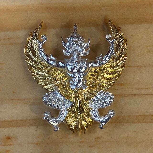 Phaya Krut Amulet for Protection - Gold and Silver Figurine for Spiritual Strength Silver plated body gold wings
