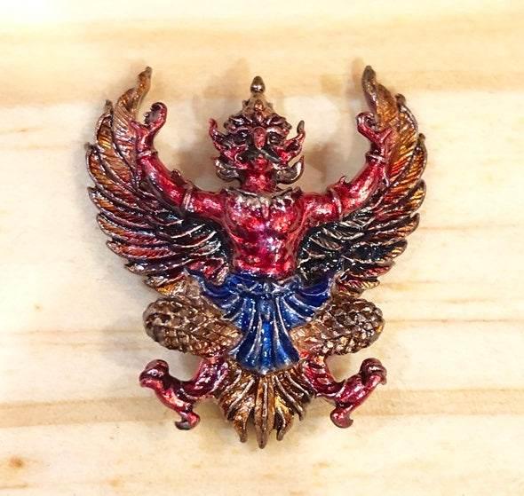 Phaya Krut Amulet Protection - Thai Sacred Figurine for Spiritual Strength and Safety Red body blue wings