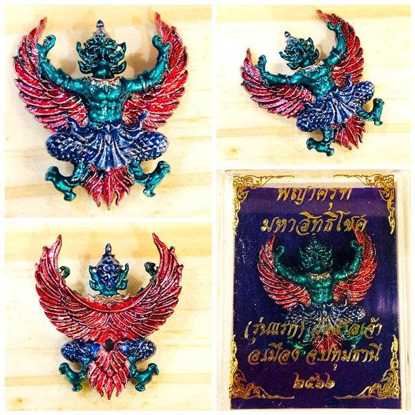 Colorful Phaya Krut amulet for protection, featuring intricate details and vibrant colors