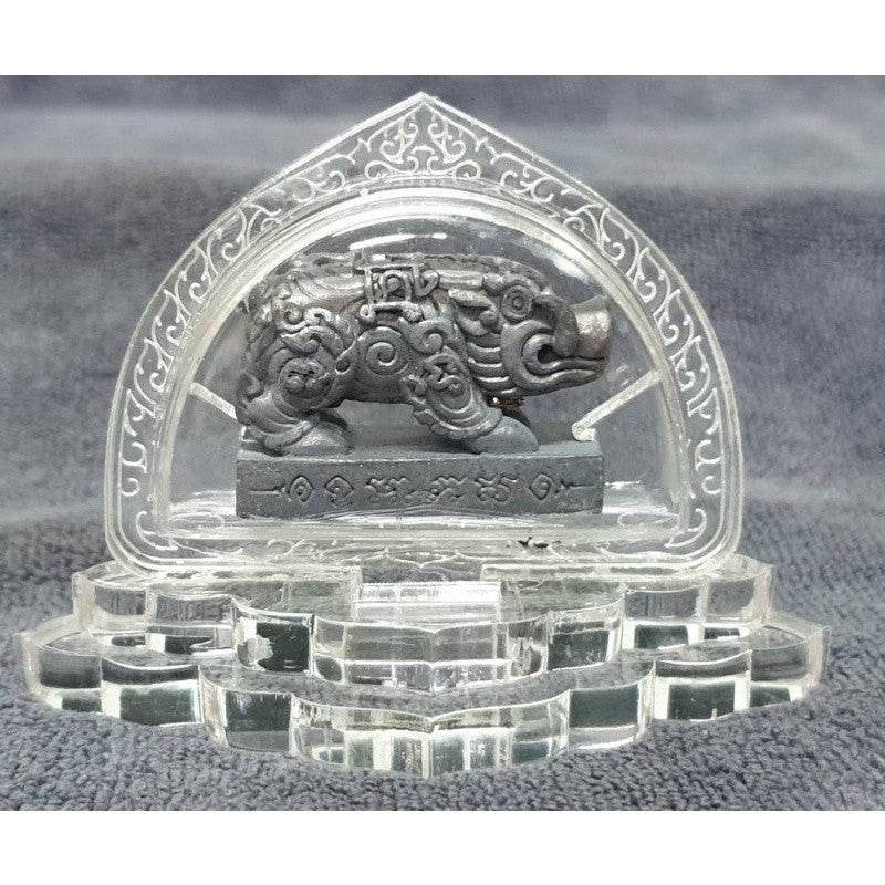Phaya Moo Setthi sacred pig figurine on an ornate crystal base for feng shui enthusiasts