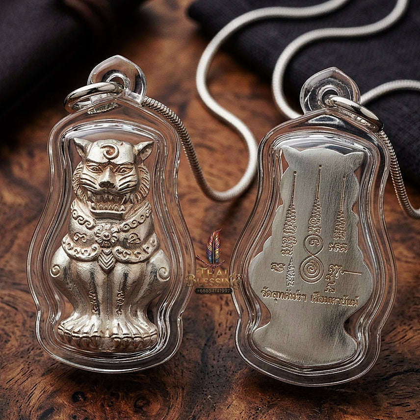 Phaya Suea Chak Narai Thai Amulet Protection talisman good luck charm spiritual jewelry Sacred Divine Tiger Guardian Vishnu Discus & Pure Solid Silver Metallurgy Thai Blessing Co By RURUECHA