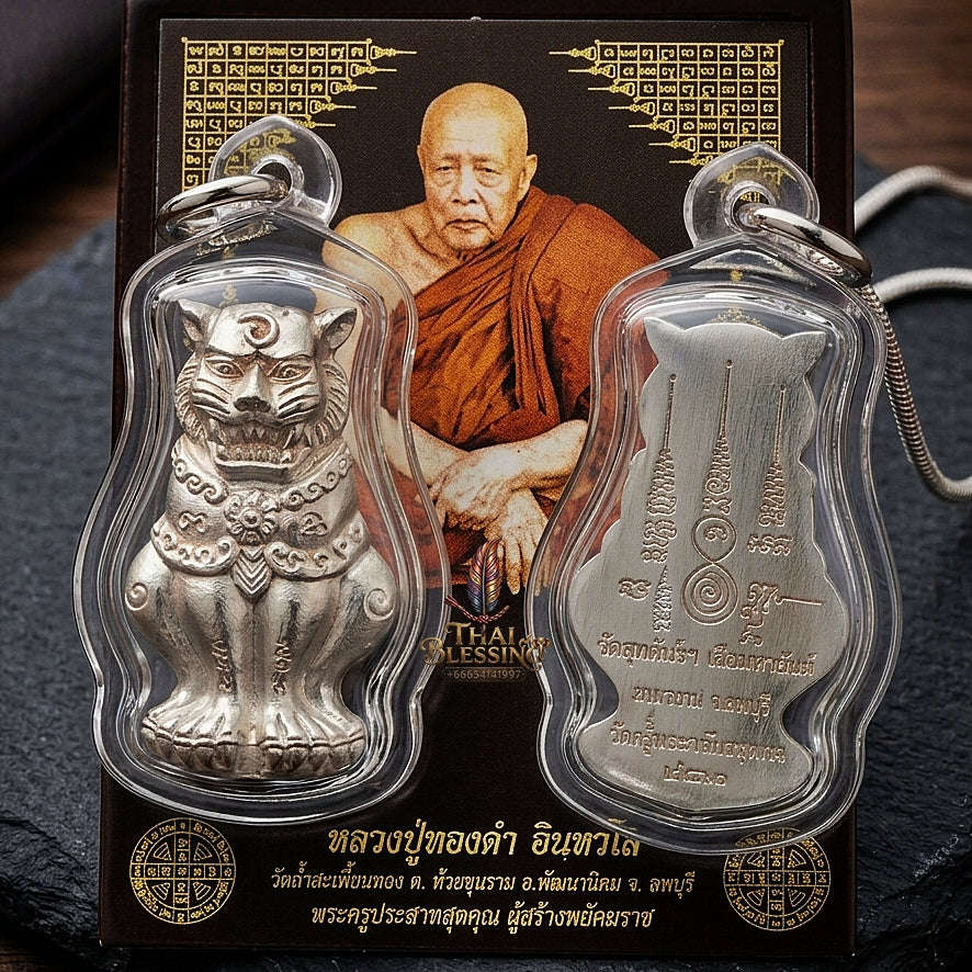 Phaya Suea Chak Narai Thai Amulet Protection talisman good luck charm spiritual jewelry Sacred Divine Tiger Guardian Vishnu Discus & Pure Solid Silver Metallurgy Thai Blessing Co By RURUECHA
