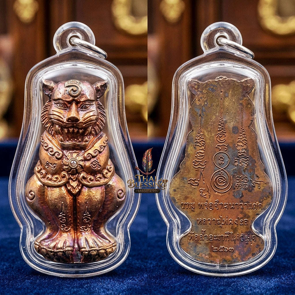 Phaya Suea Chak Narai Thai Amulet Protection talisman good luck charm spiritual jewelry Sacred Divine Tiger Guardian Vishnu Discus & Rainbow Red Copper Thai Blessing Co By RURUECHA