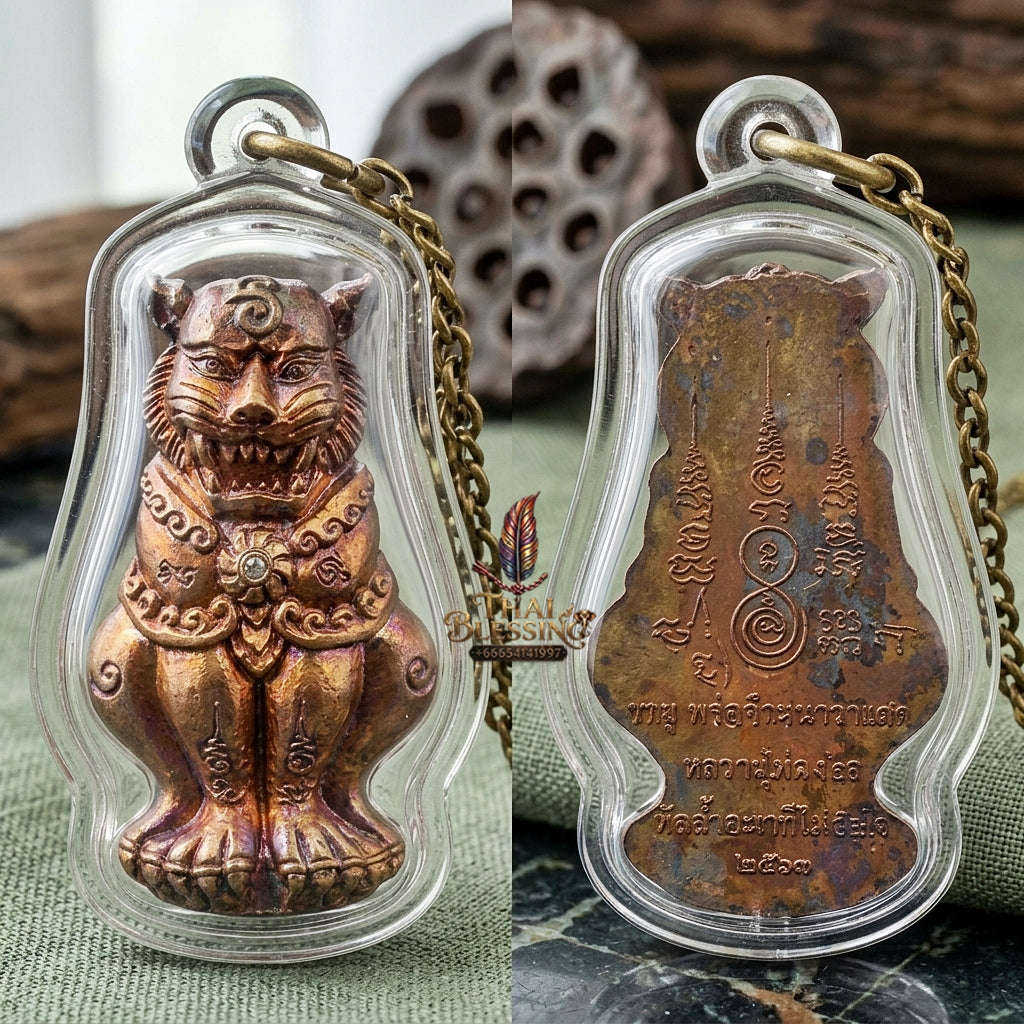 Phaya Suea Chak Narai Thai Amulet Protection talisman good luck charm spiritual jewelry Sacred Divine Tiger Guardian Vishnu Discus & Rainbow Red Copper Thai Blessing Co By RURUECHA