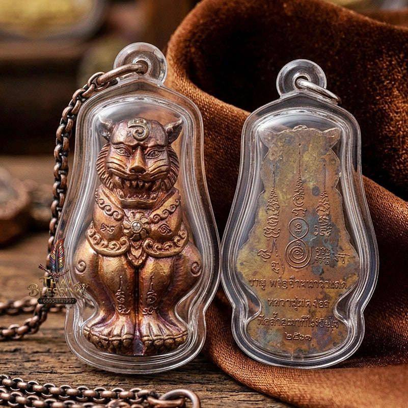 Phaya Suea Chak Narai Thai Amulet Protection talisman good luck charm spiritual jewelry Sacred Divine Tiger Guardian Vishnu Discus & Rainbow Red Copper Thai Blessing Co By RURUECHA