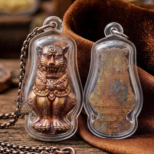 Phaya Suea Chak Narai Thai Amulet Protection talisman good luck charm spiritual jewelry Sacred Divine Tiger Guardian Vishnu Discus & Rainbow Red Copper Thai Blessing Co By RURUECHA