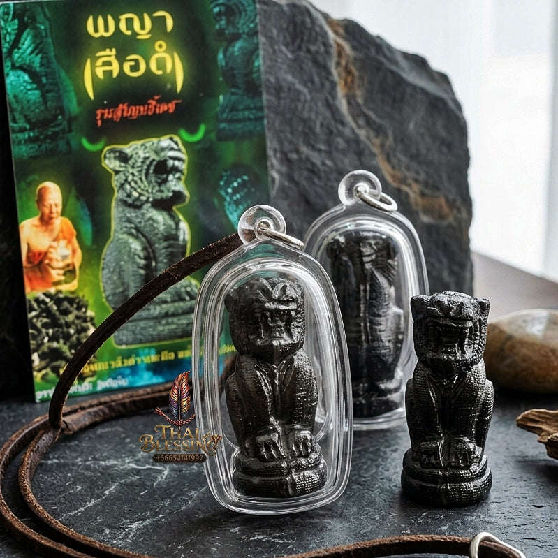Phaya Suea Dam Thai Amulet Protection talisman good luck charm spiritual jewelry Sacred Black Tiger Sovereign Power Maha Amnat Sacred Phaya Ngiu Dam Wood Thai Blessing Co By RURUECHA