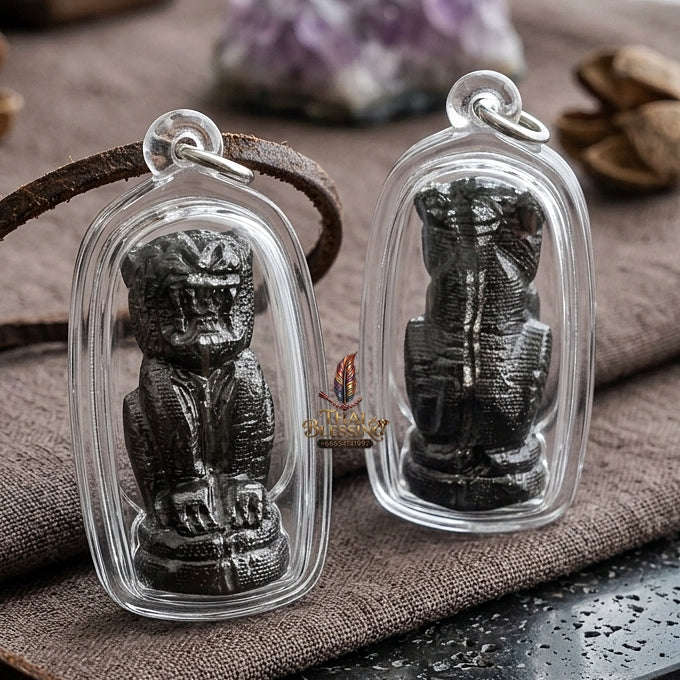 Phaya Suea Dam Thai Amulet Protection talisman good luck charm spiritual jewelry Sacred Black Tiger Sovereign Power Maha Amnat Sacred Phaya Ngiu Dam Wood Thai Blessing Co By RURUECHA