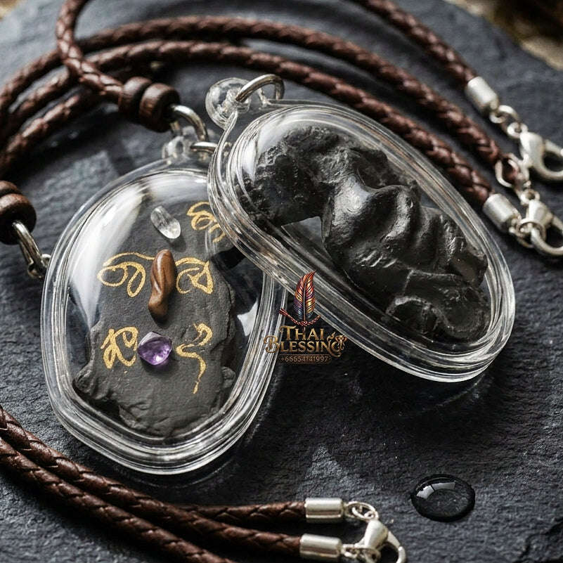 Phaya Suea Liao Lang Thai Amulet Protection talisman good luck charm spiritual jewelry Sacred Tiger Looking Back Sovereign Power Consecrated Tiger Eye Gemstone 108 Sacred Herbs Thai Blessing Co By RURUECHA