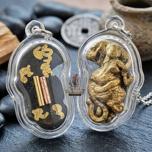Phaya Suea Liao Lang Thai Amulet Protection talisman good luck charm spiritual jewelry Sacred Tiger Looking Back Sovereign Power Twin Takrut 108 Sacred Herbs Thai Blessing Co By RURUECHA