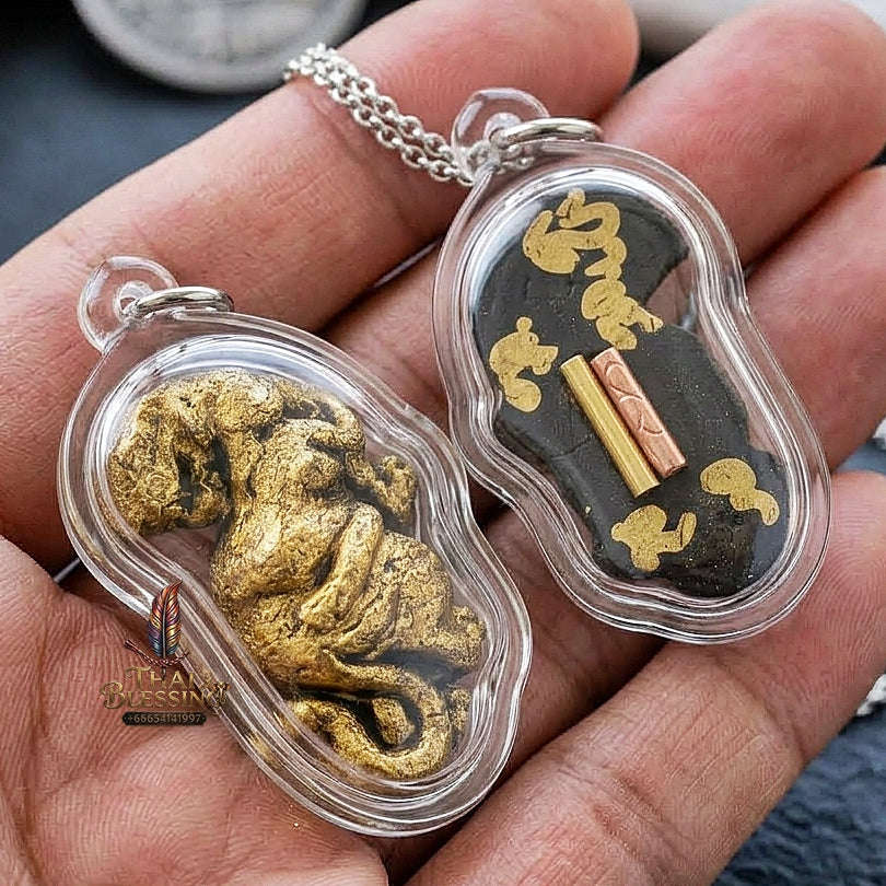 Phaya Suea Liao Lang Thai Amulet Protection talisman good luck charm spiritual jewelry Sacred Tiger Looking Back Sovereign Power Twin Takrut 108 Sacred Herbs Thai Blessing Co By RURUECHA