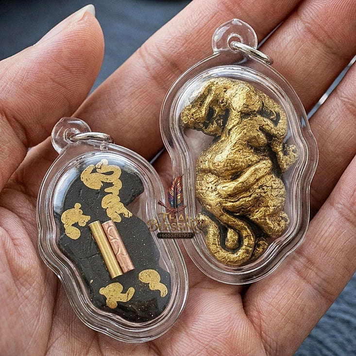 Phaya Suea Liao Lang Thai Amulet Protection talisman good luck charm spiritual jewelry Sacred Tiger Looking Back Sovereign Power Twin Takrut 108 Sacred Herbs Thai Blessing Co By RURUECHA