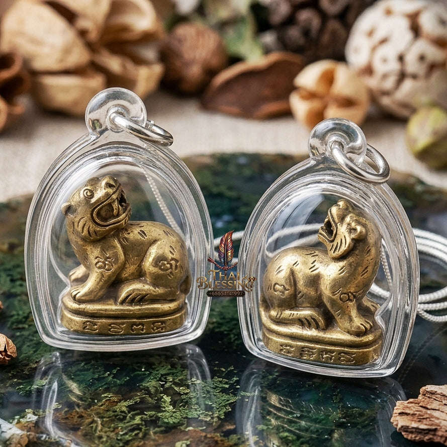 Phaya Suea Liao Thai Amulet Protection talisman good luck charm spiritual jewelry Sacred Tiger Looking Back Sovereign Power Maha Amnat Nawa Loha Sacred 9 Metal Alloy Thai Blessing Co By RURUECHA