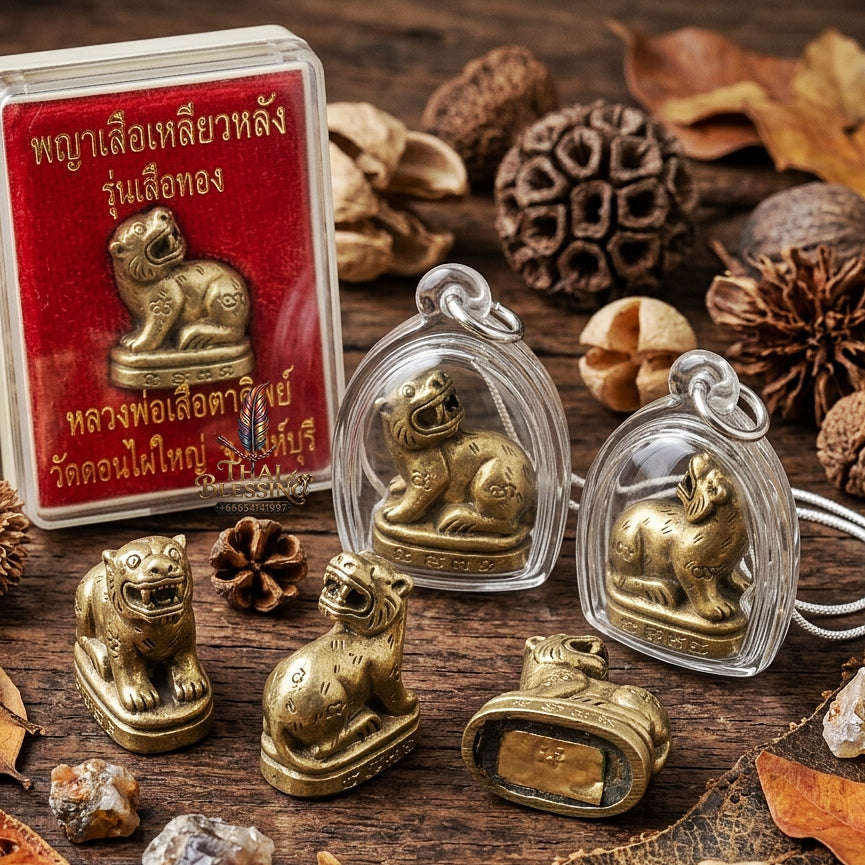 Phaya Suea Liao Thai Amulet Protection talisman good luck charm spiritual jewelry Sacred Tiger Looking Back Sovereign Power Maha Amnat Nawa Loha Sacred 9 Metal Alloy Thai Blessing Co By RURUECHA