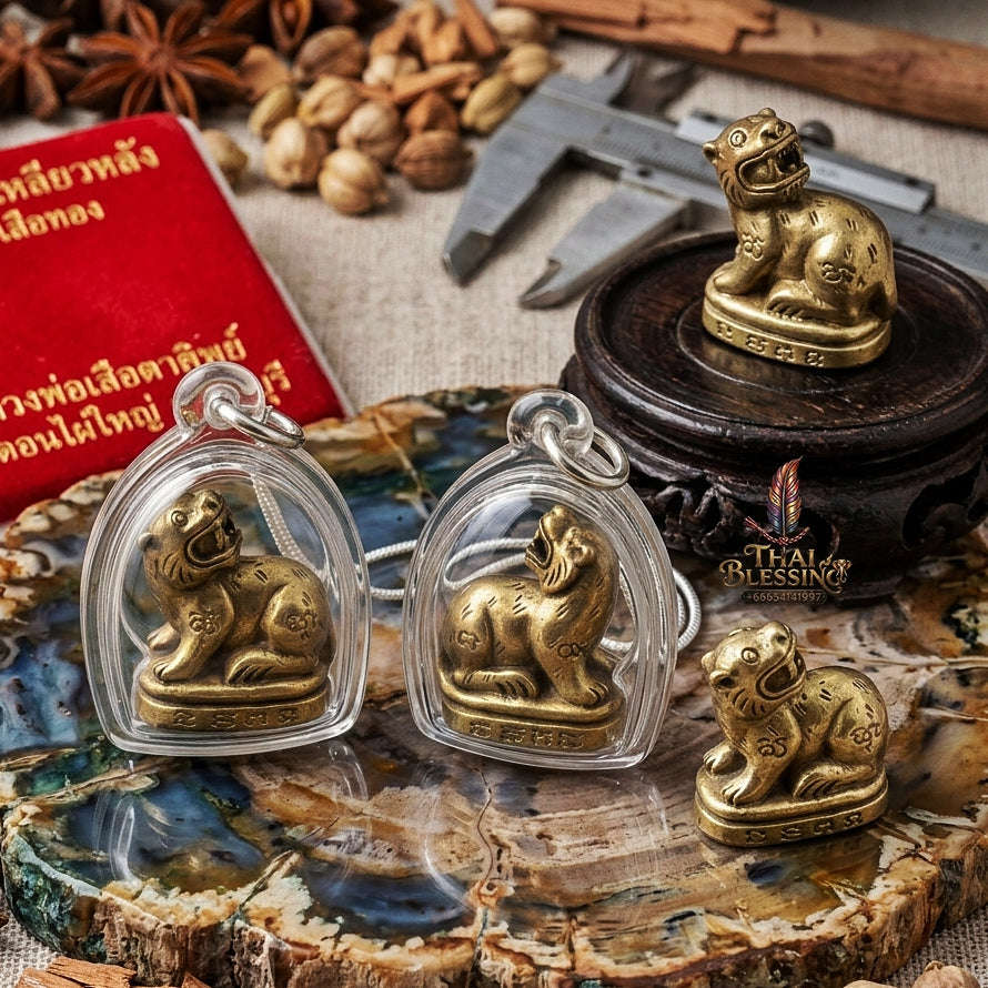 Phaya Suea Liao Thai Amulet Protection talisman good luck charm spiritual jewelry Sacred Tiger Looking Back Sovereign Power Maha Amnat Nawa Loha Sacred 9 Metal Alloy Thai Blessing Co By RURUECHA