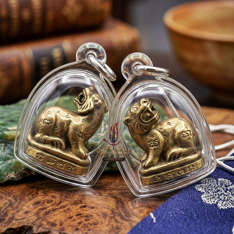 Phaya Suea Liao Thai Amulet Protection talisman good luck charm spiritual jewelry Sacred Tiger Looking Back Sovereign Power Maha Amnat Nawa Loha Sacred 9 Metal Alloy Thai Blessing Co By RURUECHA