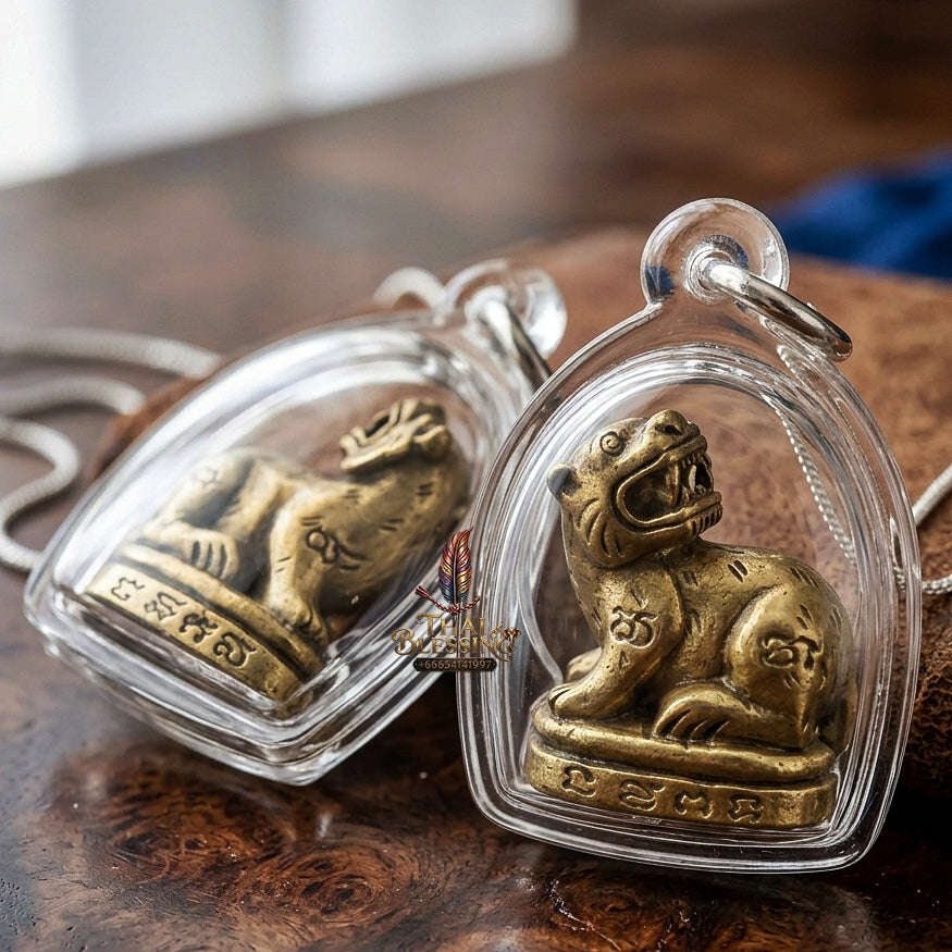 Phaya Suea Liao Thai Amulet Protection talisman good luck charm spiritual jewelry Sacred Tiger Looking Back Sovereign Power Maha Amnat Nawa Loha Sacred 9 Metal Alloy Thai Blessing Co By RURUECHA