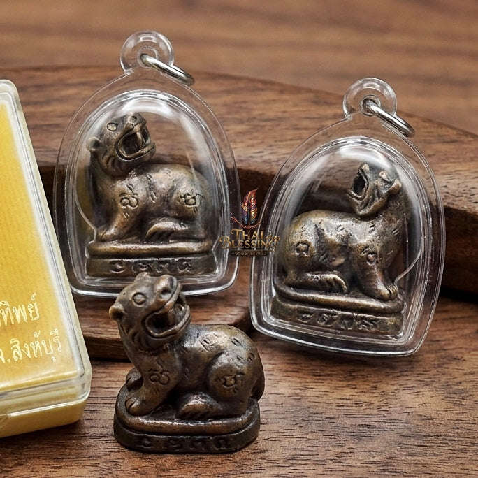 Phaya Suea Liao Tiger Pendant Thai Amulet Protection talisman good luck charm spiritual jewelry Sovereign Looking-Back Tiger Authority & Blackened Copper Metallurgy Thai Blessing Co By RURUECHA
