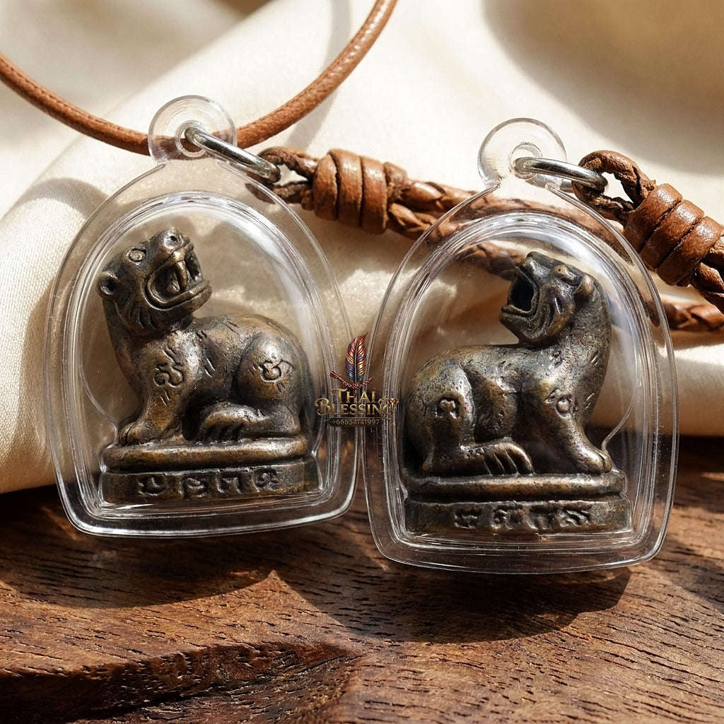 Phaya Suea Liao Tiger Pendant Thai Amulet Protection talisman good luck charm spiritual jewelry Sovereign Looking-Back Tiger Authority & Blackened Copper Metallurgy Thai Blessing Co By RURUECHA