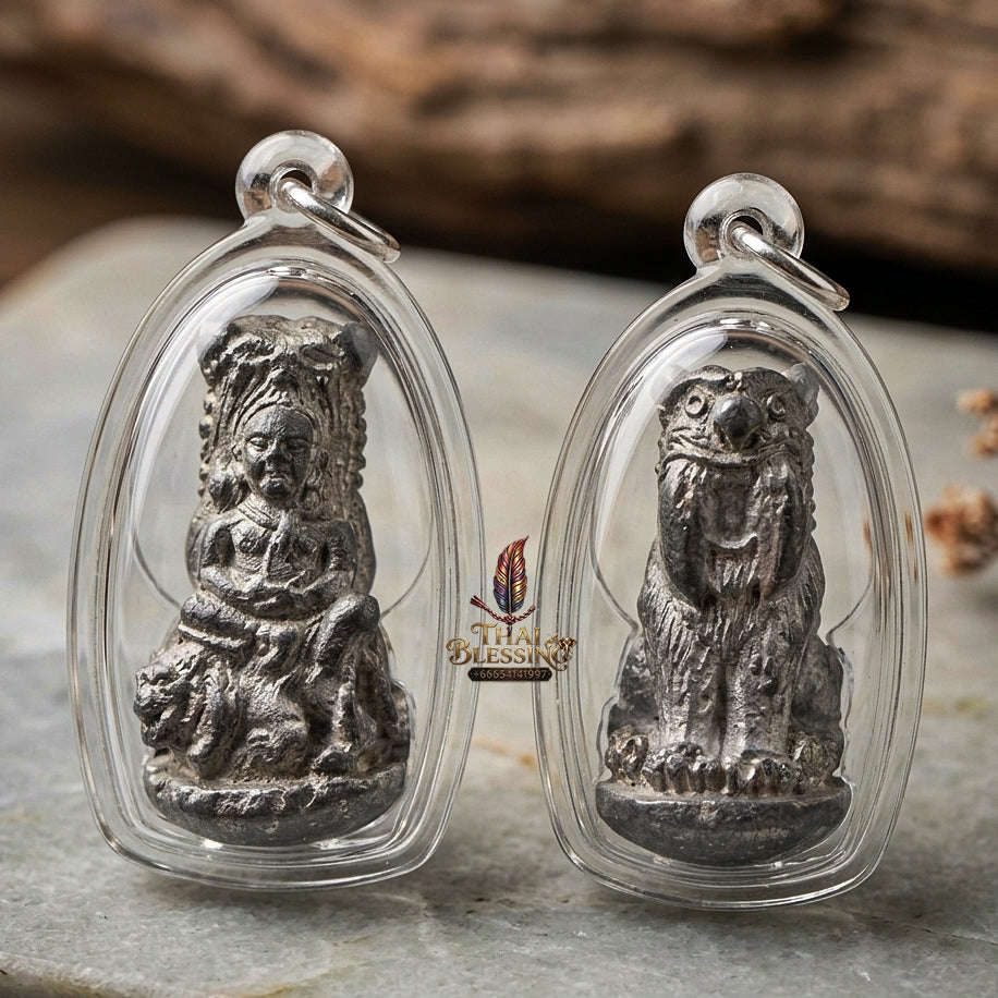 Phaya Suea Thai Amulet Protection talisman good luck charm spiritual jewelry Sacred Tiger Sovereign Power Maha Amnat Chin Tagua Lead Alloy Thai Blessing Co By RURUECHA