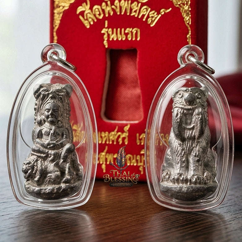 Phaya Suea Thai Amulet Protection talisman good luck charm spiritual jewelry Sacred Tiger Sovereign Power Maha Amnat Chin Tagua Lead Alloy Thai Blessing Co By RURUECHA