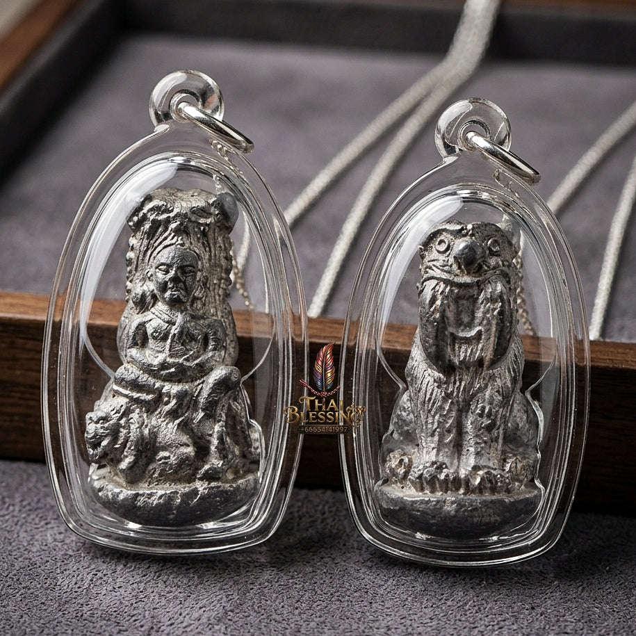 Phaya Suea Thai Amulet Protection talisman good luck charm spiritual jewelry Sacred Tiger Sovereign Power Maha Amnat Chin Tagua Lead Alloy Thai Blessing Co By RURUECHA