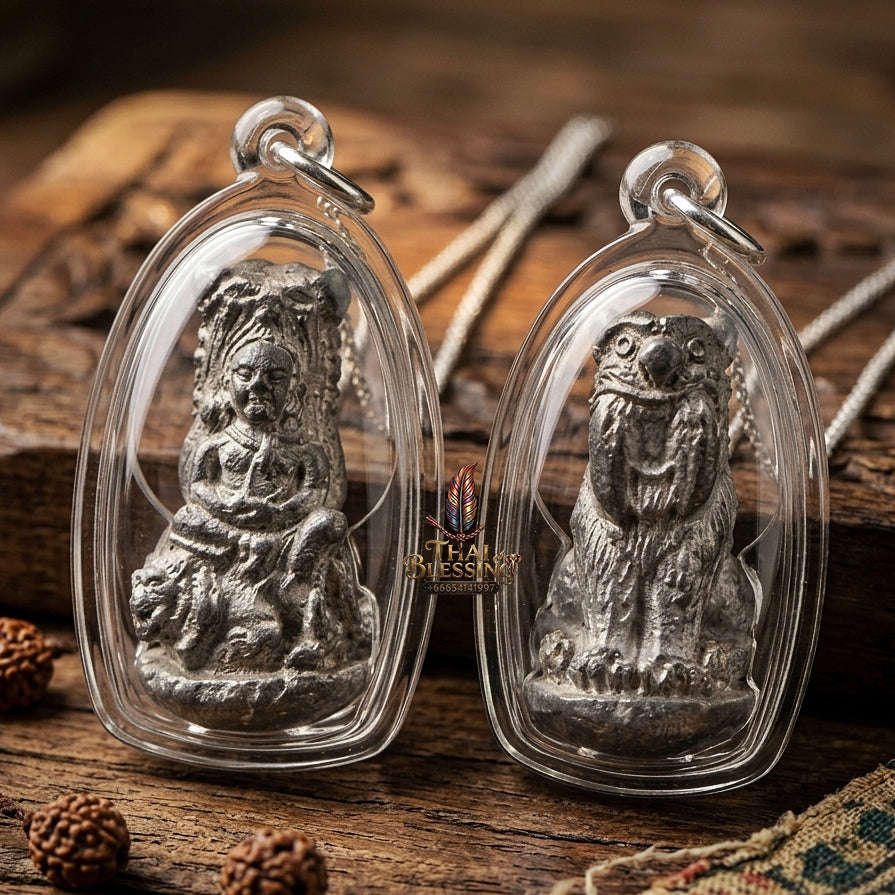 Phaya Suea Thai Amulet Protection talisman good luck charm spiritual jewelry Sacred Tiger Sovereign Power Maha Amnat Chin Tagua Lead Alloy Thai Blessing Co By RURUECHA
