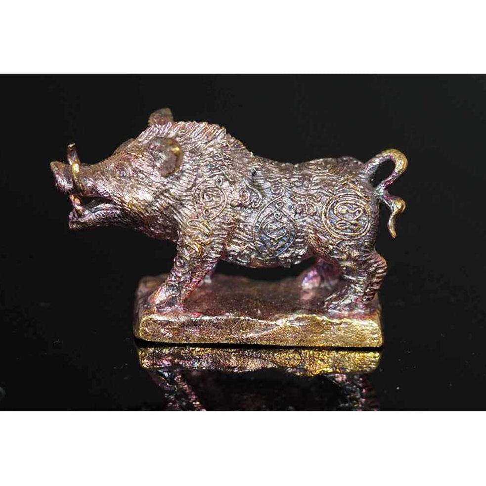 Phaya Waraha Racha Chok power talisman bronze wild boar statue with intricate engravings