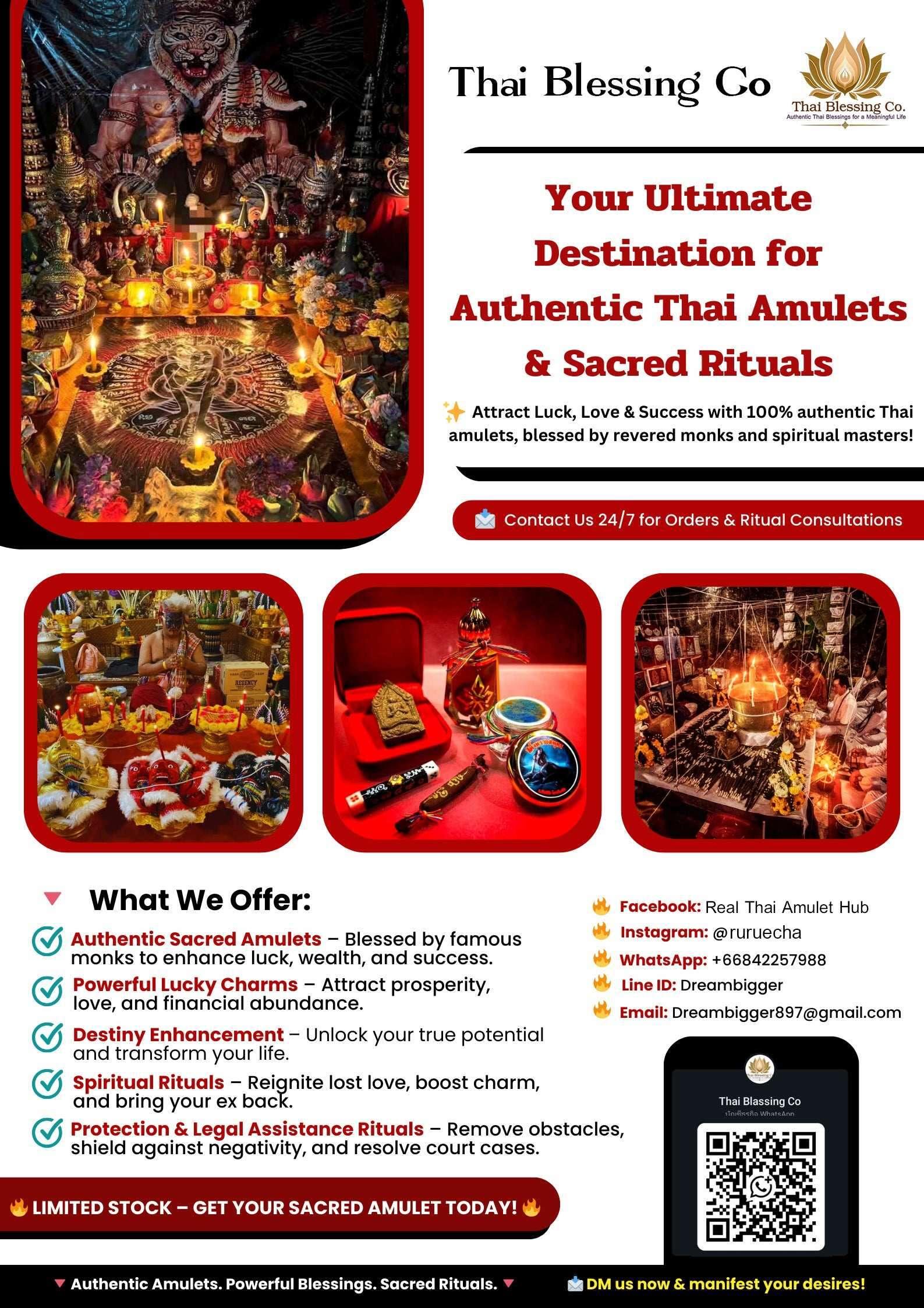 Phra Ajarn Tee Lek Thai Locket with Gems and Holy Relics for Spiritual Protection