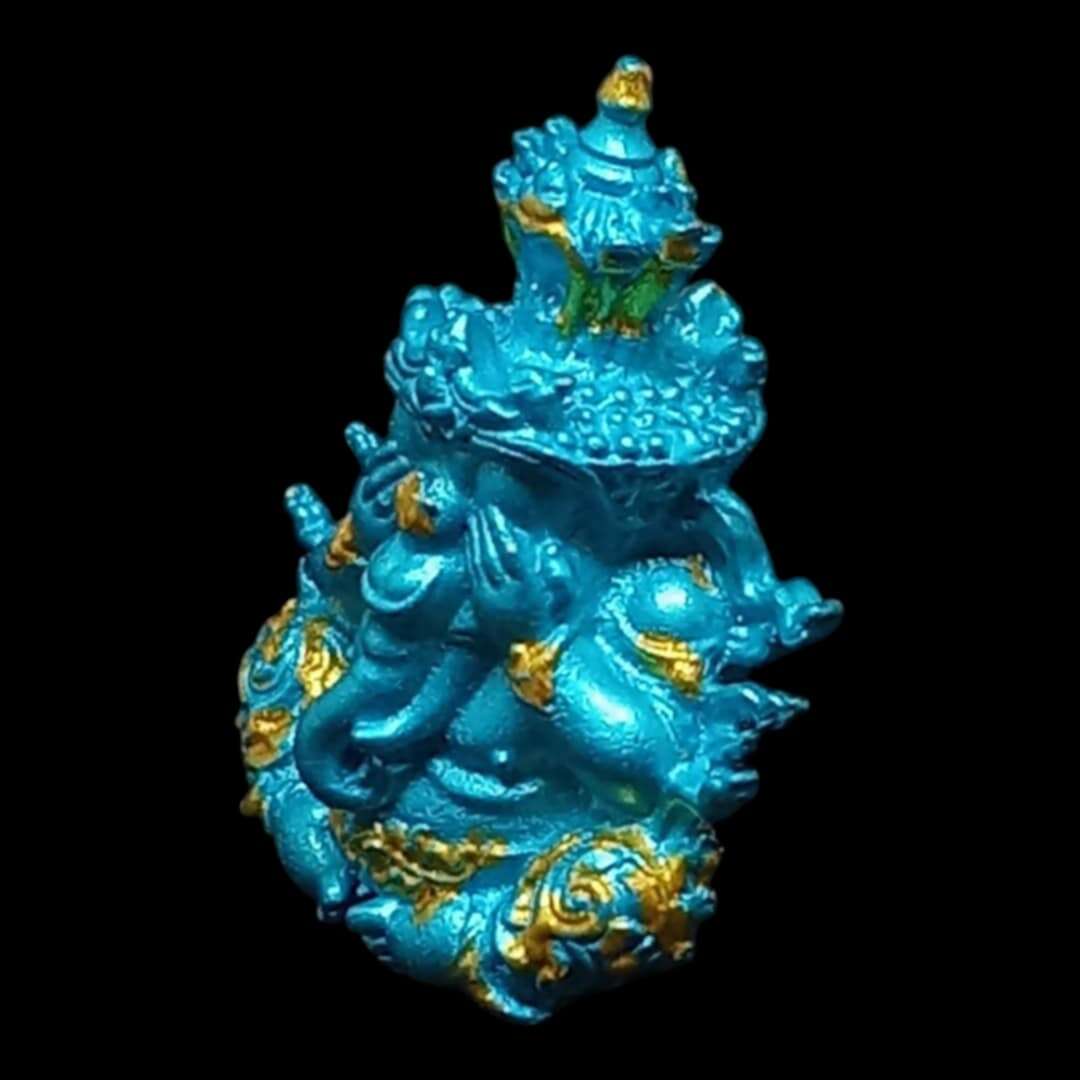 Phra Ganesha Pidta "Tevarachachok" – Divine Spiritual Fortune & Protection Amulet, "Heavenly Blessing Blue" Edition, Blessed by Luang Pu Bunma, Wat Khao Kaew Thong, Prachinburi, 2021, Original Box