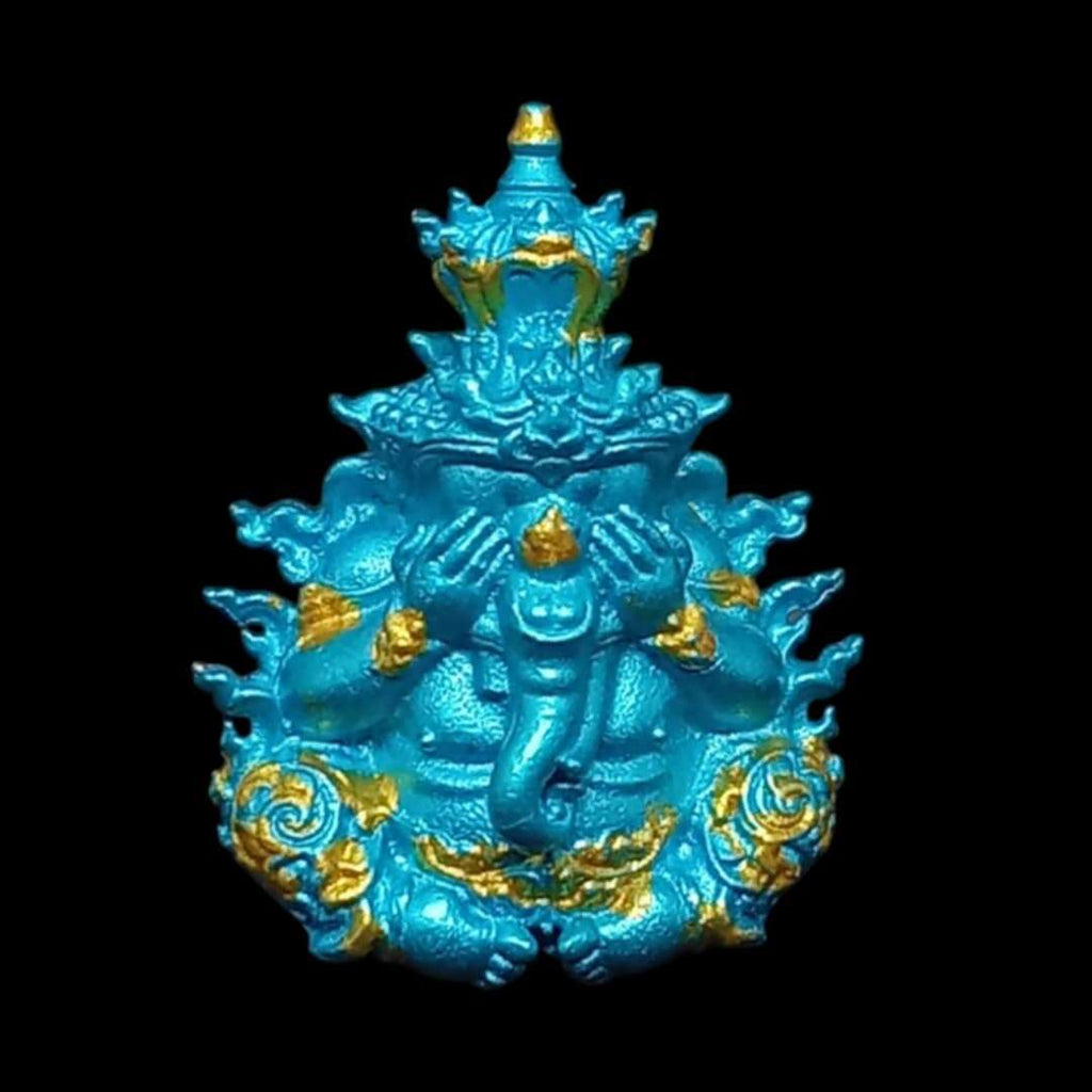 Phra Ganesha Pidta "Tevarachachok" – Divine Spiritual Fortune & Protection Amulet, "Heavenly Blessing Blue" Edition, Blessed by Luang Pu Bunma, Wat Khao Kaew Thong, Prachinburi, 2021, Original Box Default Title