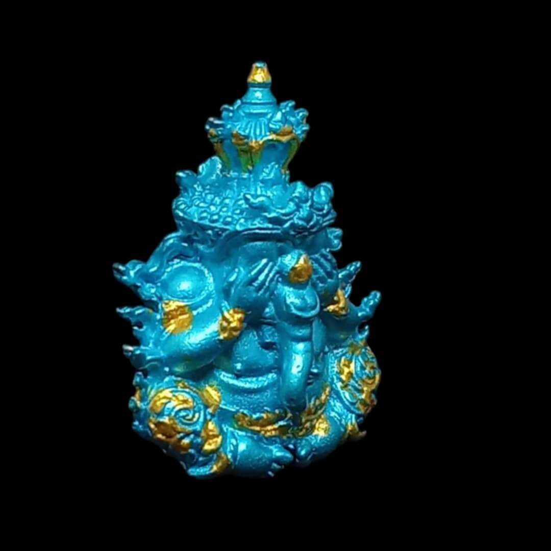 Phra Ganesha Pidta "Tevarachachok" – Divine Spiritual Fortune & Protection Amulet, "Heavenly Blessing Blue" Edition, Blessed by Luang Pu Bunma, Wat Khao Kaew Thong, Prachinburi, 2021, Original Box