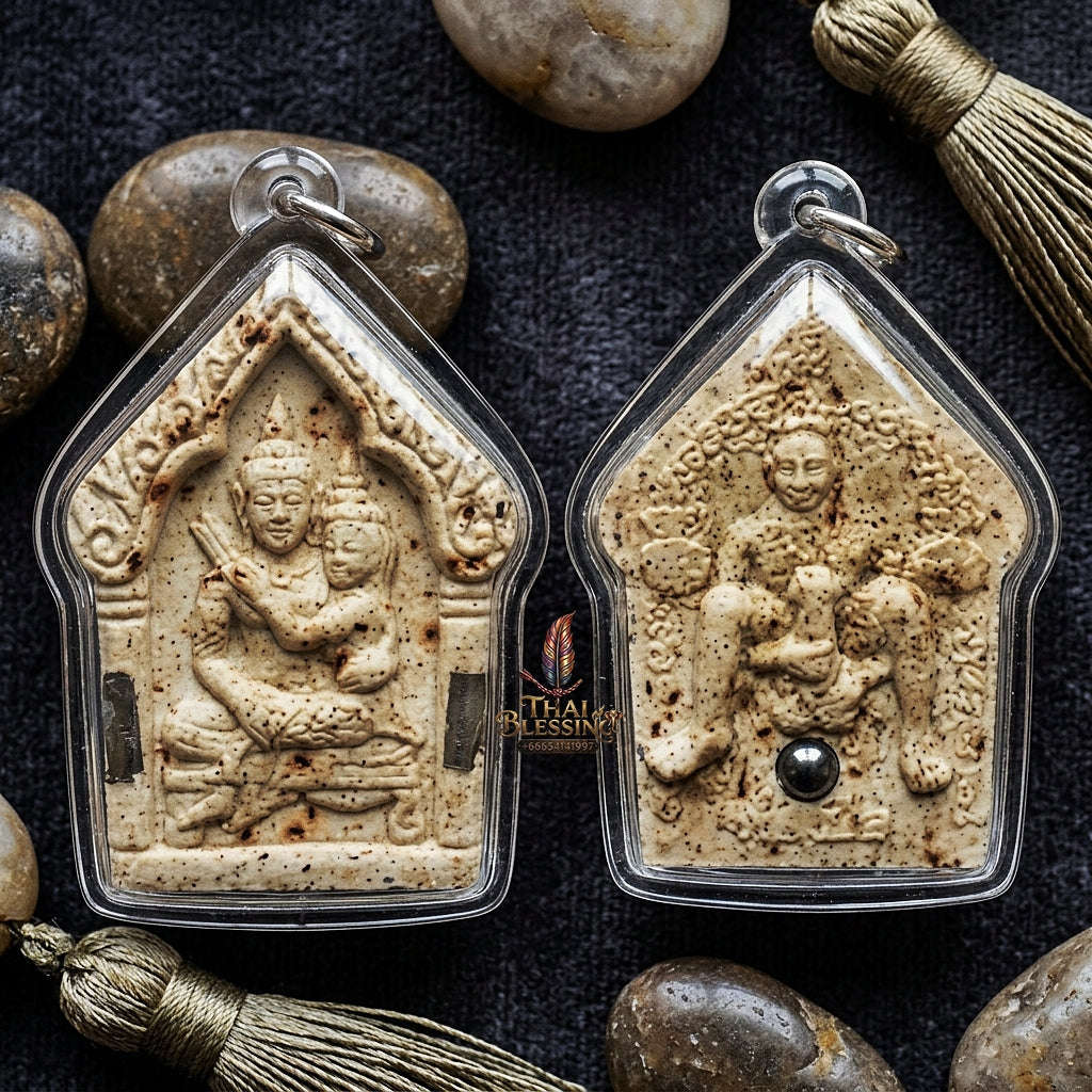 Phra Khunphaen Um Nang Thai Amulet Protection talisman good luck charm spiritual jewelry Sacred Khunphaen Holding Maiden Pho Poe Rear White Sacred Powder Thai Blessing Co By RURUECHA