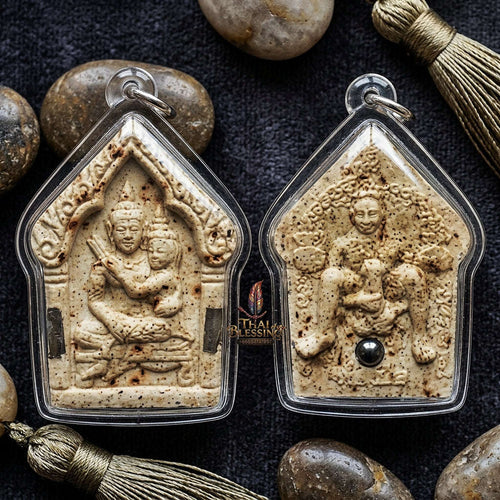 Phra Khunphaen Um Nang Thai Amulet Protection talisman good luck charm spiritual jewelry Sacred Khunphaen Holding Maiden Pho Poe Rear White Sacred Powder Thai Blessing Co By RURUECHA