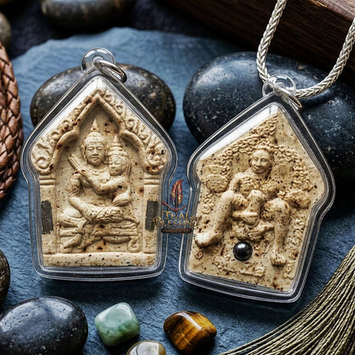 Phra Khunphaen Um Nang Thai Amulet Protection talisman good luck charm spiritual jewelry Sacred Khunphaen Holding Maiden Pho Poe Rear White Sacred Powder Thai Blessing Co By RURUECHA