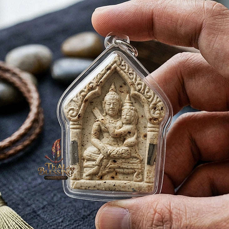 Phra Khunphaen Um Nang Thai Amulet Protection talisman good luck charm spiritual jewelry Sacred Khunphaen Holding Maiden Pho Poe Rear White Sacred Powder Thai Blessing Co By RURUECHA