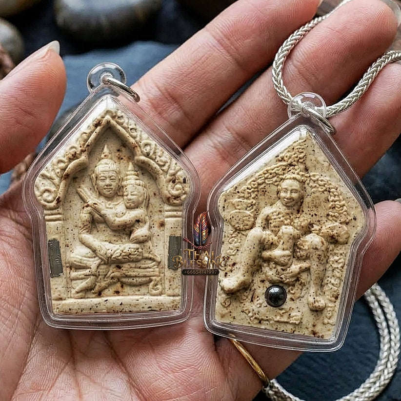Phra Khunphaen Um Nang Thai Amulet Protection talisman good luck charm spiritual jewelry Sacred Khunphaen Holding Maiden Pho Poe Rear White Sacred Powder Thai Blessing Co By RURUECHA