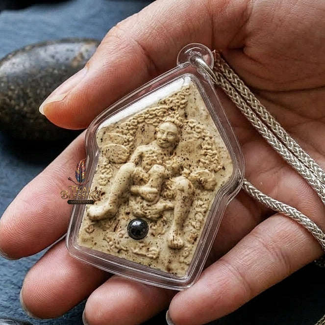 Phra Khunphaen Um Nang Thai Amulet Protection talisman good luck charm spiritual jewelry Sacred Khunphaen Holding Maiden Pho Poe Rear White Sacred Powder Thai Blessing Co By RURUECHA