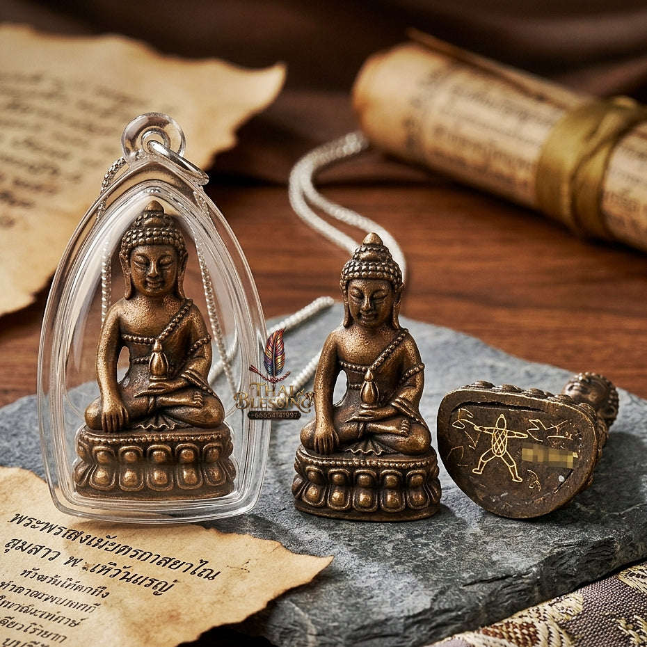 Phra Kring Chin Banchon Thai Amulet Protection talisman good luck charm spiritual jewelry Sacred Ringing Buddha Medicine Buddha & Sacred Samrit Bronze Alloy